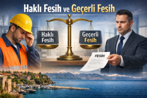 Haklı fesih ve geçerli fesih arasındaki farkları gösteren iş hukuku temalı görsel